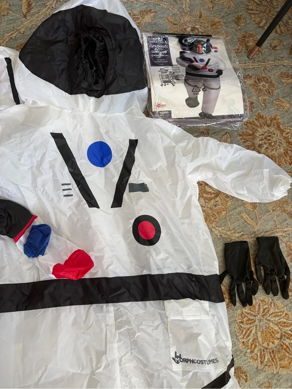 Kids White Inflatable Astronaut Costume with Helmet Hood